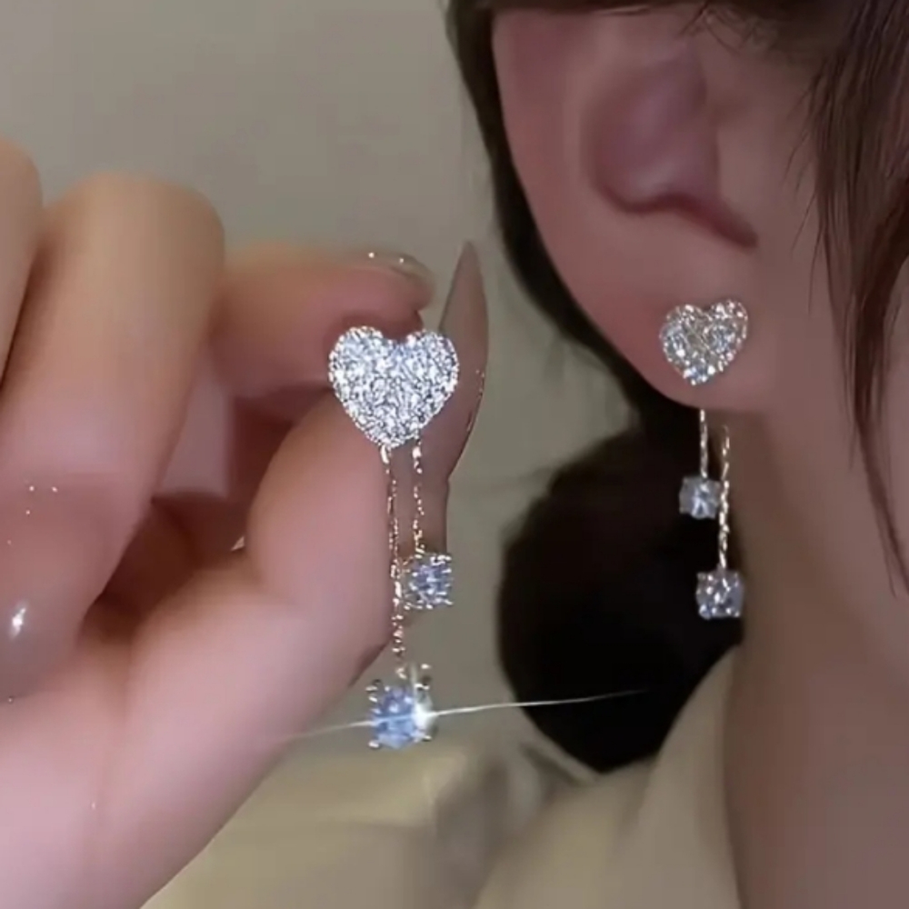 Sparkling Rhinestone Heart Earrings